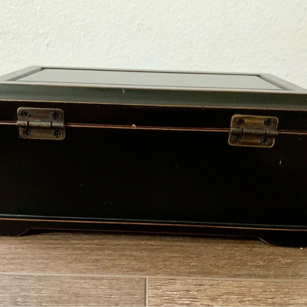 Vintage Wooden Asian Jewelry Box With A Key